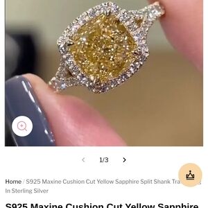 S925 Yellow Gold Plated, Yellow Cushion-Cut Sapphire Halo Split Shank Ring